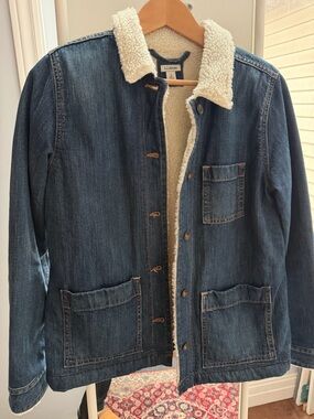 L.L. Bean Dark Blue Denim Jacket with Cream Sherpa Lining